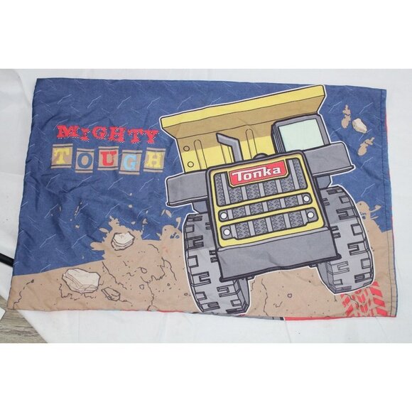 Vintage Tonka Trucks Pillowcase Construction Zone Boys Room Decor Tractor Loader - Picture 1 of 5